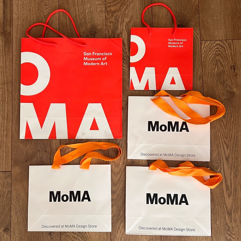 5 MOMA NYC & SF Bold Red and White Bags with Orange Handles